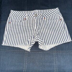 Aeropostale Blue and White Striped Jean Shorts